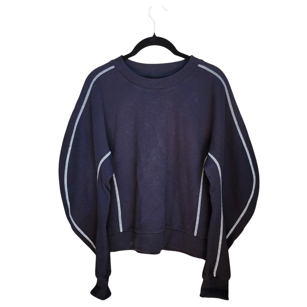 Henrik Vibskov Black Organic Cotton Contrast Stitch Balloon Sleeve Sweatshirt XS